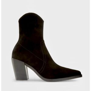 Jeffrey Campbell Jolena Western Bootie in Black Suede Natural Stack